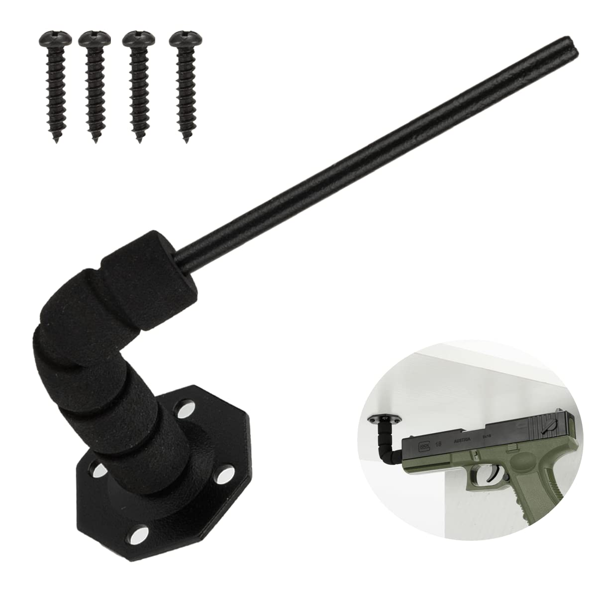 Gun Rack Hold Up 90 Degree in Barrel Handgun Multi-Mount for Display or Concealed Storage on Most Any Surface Heavy Duty Steel for Horizontal Storage and Shotgun Hooks Store Any Rifle Shotgun（1pack）