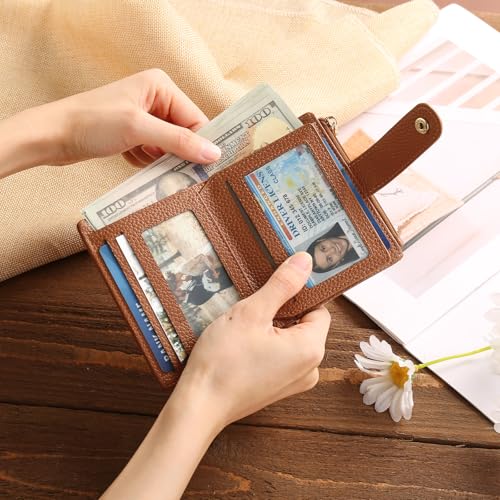 Image of GOIACII Small Women's Wallet Cute Credit Card Holder RFID Blocking Leather Billfold Beige Brown