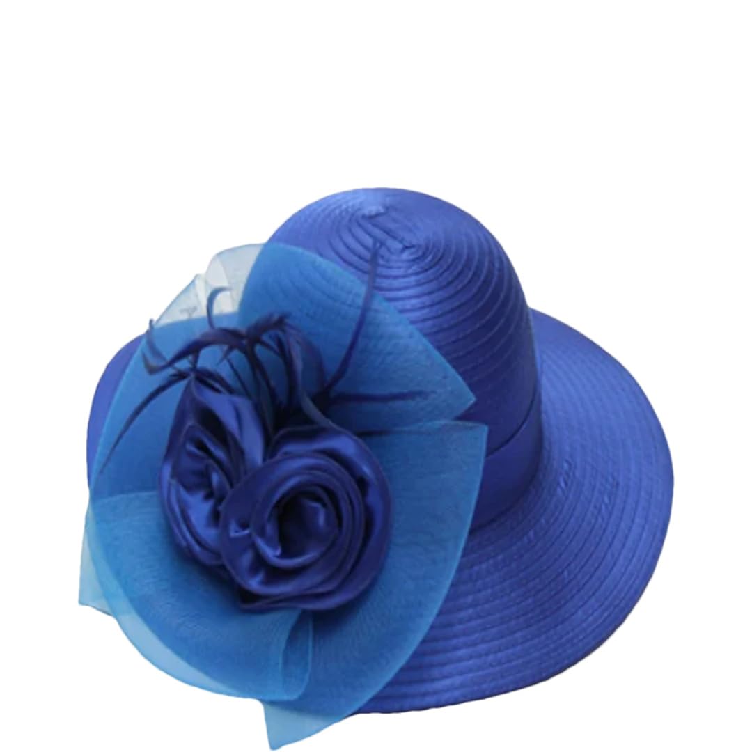 Yeuyyben Cappello da sole da donna, alla moda, estivo, in organza, a tesa larga, con nastro floreale