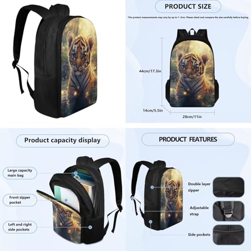 Cute Tiger Backpack for Girls Boys Backpack with Lunch Box Water Bottle Bag and Soft Pencil Pouch 4 PCS 17 inch Large Bookbag with Compartments Lightweight Elementary School Bag for Kids4
