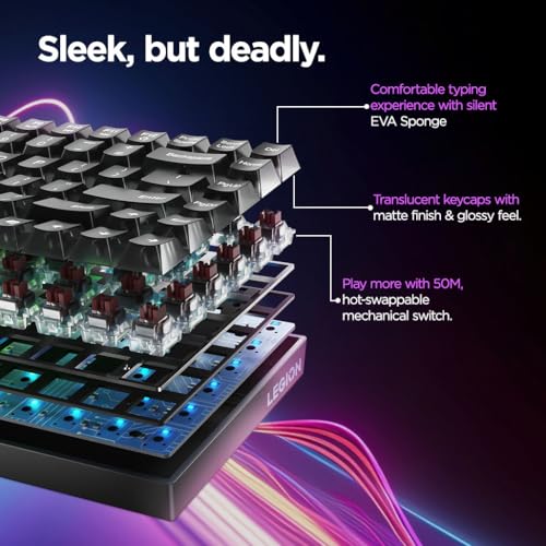 Image of Lenovo Legion K510 Mini Pro Gaming Keyboard, 16.8 Million Colors RGB Per Key, Programmable |100% Anti Ghosting Mechanical switches |Customizable| USB 2.0 Interface |3 Yr Warranty | Black + Traslusent
