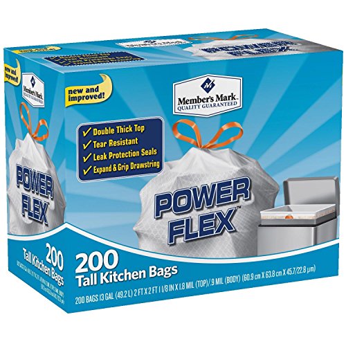 Member's Mark 13 gal Power Flex, Leak Protection, Tall Kitchen Simple Fit Drawstring Bags (Flex Power)