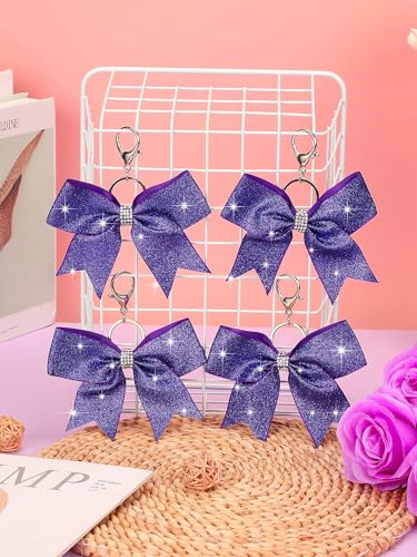 Image of Tondiamo Cheer Bow Keychain Cheer Keychain with Rhinestones Cheerleader Keyrings for Team Gift Cheerleading Sports Accessory