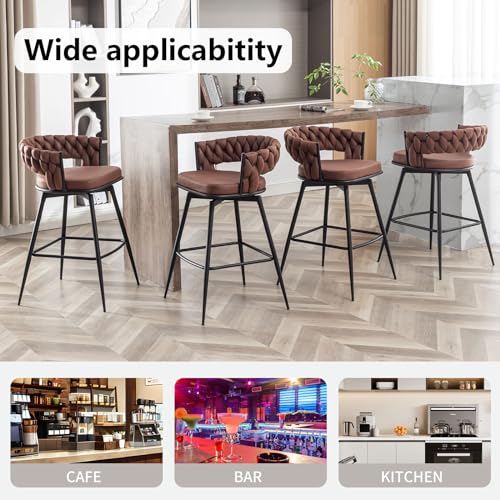 Butacos modernos de altura para barra Canxkun, juego de 2 unidades, asiento tejido, giro de 360°, para isla de cocina, cafetería o barra (marrón) miniatura 7