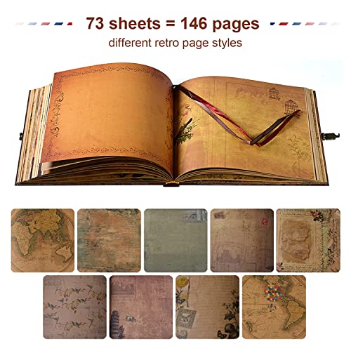 Image of JIMBON Our Adventure Book Scrapbook Photo Album,Retro Style Embossed Letter Cover Travel Diary Journal Scrap Book Kit For Couples,Memory Book For Anniversary Wedding