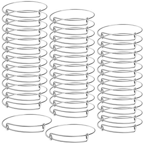 Upins 100Pcs Expandable Blank Bangle Bracelets Adjustable Wire Bracelets For Diy Jewelry Making (Silver) (Silver) #TOP11