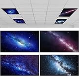 ROCEEI Pack of 4 Fluorescent Light Covers for Ceiling Lights, 4 x 2 ft, Magnetic Light Covers Classroom Light Filters Drop Fluorescent Light Shade Panel for Office Home School (Galaxy)