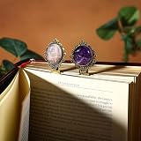 2 segnalibri vintage con pietra di cristallo naturale - Fantasy ametista quarzo rosa segnalibri e ottone ametista metallo per leggere donne, uomini, amanti dei libri, ragazze e insegnanti (quarzo ros