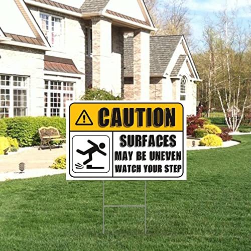 Junelucky Caution Surfaces May Be Uneven Watch Your Step Decorative Yard Sign With Metal H-Stakes Vintage Warning Sign Weatherproof Street Yard Sign For Outdoor Road Farm House Yard Lawn Decor 12X18 #TOP3