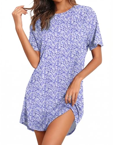 Image of Ekouaer Nightgowns for Women Bamboo Viscose Night Gown Short Sleeve Sleep Shirt Cooling Nightshirt Soft Sleepwear S-XXXL
