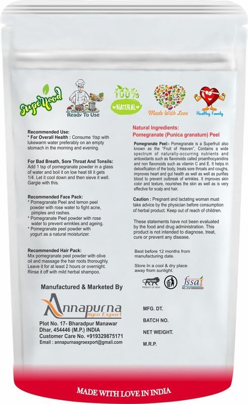 YANG - Polvo de cáscara de granada (Punica Granatum/Anar Peel Powder) 100 GM
