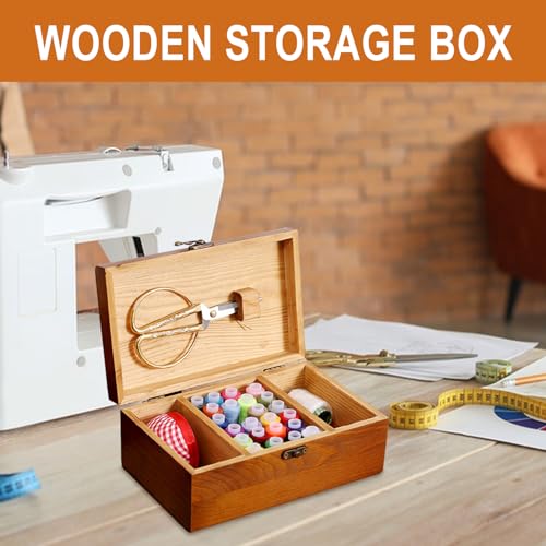 JPSDOWS Organisateur de boîtes à Coudre en Bois, Panier à Coudre en Bois | Boîte à Fils en Bois - Boîte en Bois avec Couvercle articulé, Accessoires de Couture pour Ranger Les Objets – vue 3