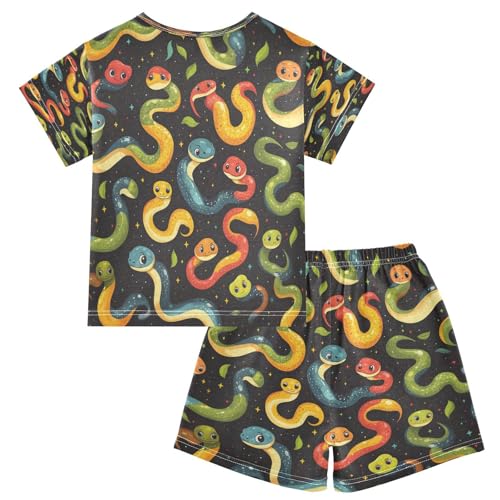 Pajama Sets Short Sleeve Cute Snake Cartoon Pattern Soft Cotton Summer Sleepwear 2 Piece PJS Size 5-14T2