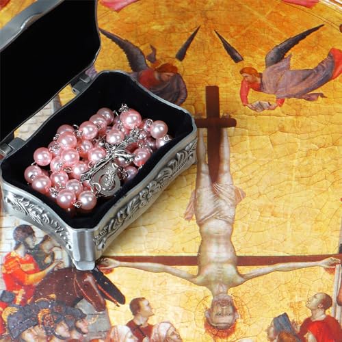 Calkkrer Katholischer Rosenkranz zur Kommunion Mit Retro-Kreuz, Samt Geschenkbeutel, Elegante Kreuz für Taufe, Hochzeit und Party