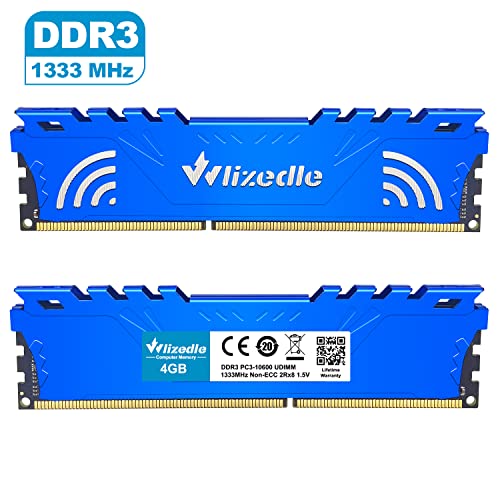 Image of DDR3 RAM 4GB 1333MHz CL9 DIMM Wlizedle Desktop Memory PC3-10600 240-Pin 1.5V 2Rx8 Dual Rank Channel Non-ECC Unbuffered PC Computer Sdram Sticks Module Upgrade, Blue