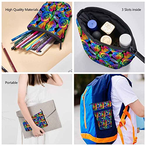 Image of Swono Roses Pencil Case Multicolored Rainbow Standing Pencil Case Pencil Holder Pencil Pouch Cosmetics Pouch Makeup Office Bag Black