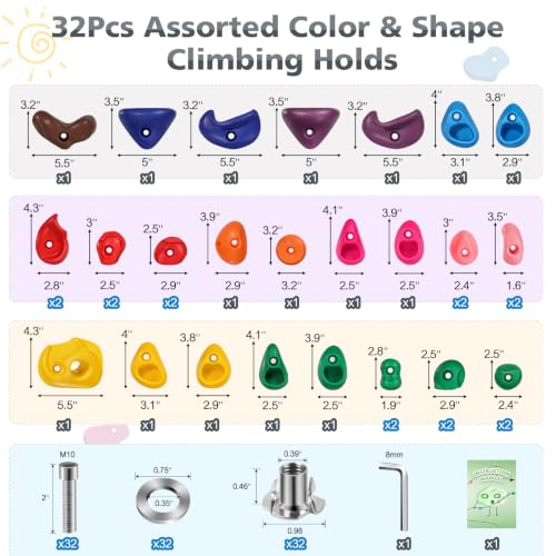 Image of 32Pcs Rock Climbing Holds for Kids, Climbing Wall Grips for Playground