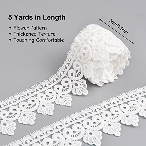 URROMA White Lace Trim, 5 yards Venice Lace Ribbon Embroidery Lace Trim Floral Craft Lace for Sewing DIY Crafts for Home Decor 1.96in - Image 2