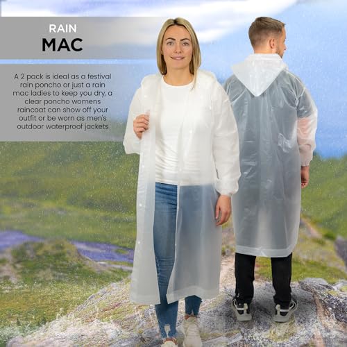 REDSTAR 2 Pack of Rain Ponchos - Long Rain Poncho Waterproof Adult Raincoats with Hood - Reusable Rain Coats for Women & Men2