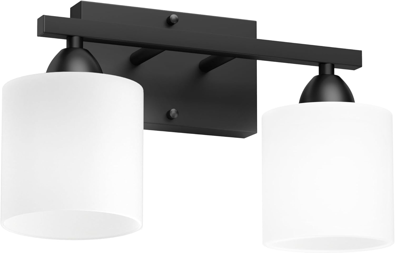 Black Bathroom Lights Over Mirror, Anti-rust Vanity Light Fixture for Bathroom, Modern 2-Light Wall Sconce Light for Living Room, Standard E26 Base, Milky White Glass Shades, Bulbs Not Included