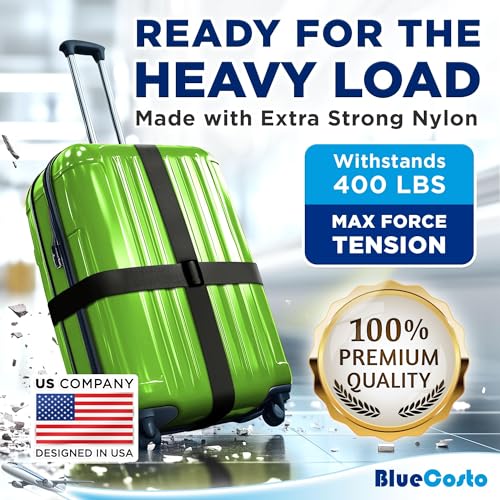 Image of Luggage Straps for Suitcases - TSA Approved - Black, 4 PK - Premium Nylon Belts for Suitcase, Briefcase & Travel Bag - Adjustable Strap Length 46 inch - 78 inch