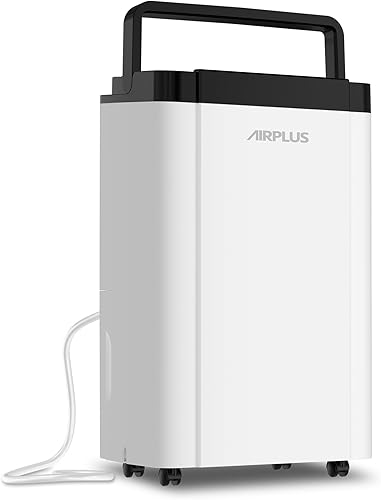 AIRPLUS Deshumidificador de 70 pintas con manguera, humedad con apagado automático, drenaje automático o drenaje manual, capacidad de tanque de agua