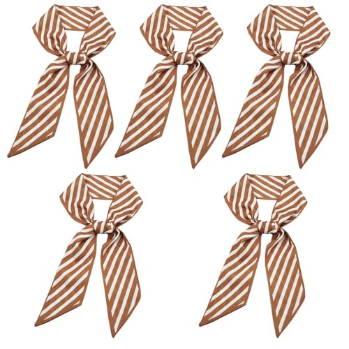 5 Pcs Stripe Long Small scarf Skinny Hair bag Scarf Ribbon Neckties Sash for Women Girls