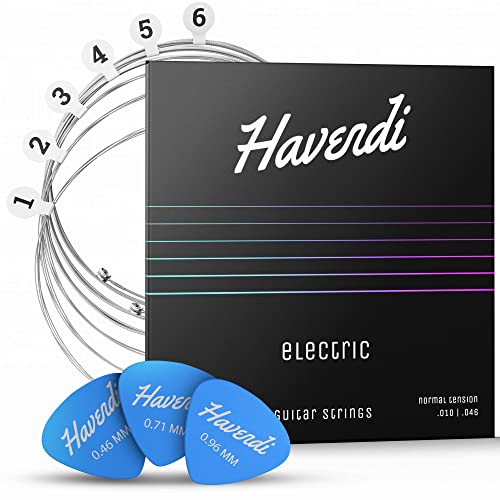 HAVENDI® Guitar Strings electric guitar - brilliant sound quality strings made of steel for electric guitar coated with nickel (6 string set) incl. 3 picks