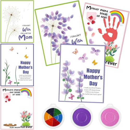 Motipuns 30 Pcs Mother's Day Handprint Crafts Kits Greeting Cards with 3 Pcs Large Ink Pads Happy Mother's Day Gifts for Mom Home Sunday Activities(Pink,Flower) by Motipuns - Used condition - US$12.29