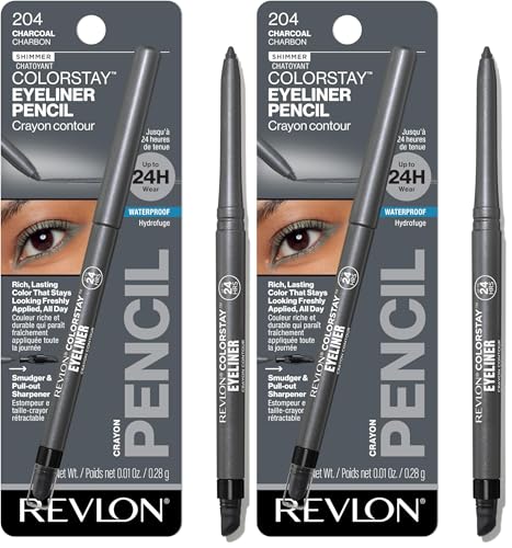 Image of REVLON ColorStay Pencil Waterproof Eyeliner, Smudge-Proof, Eye Makeup with Built-In Sharpener, 204 Charcoal, 0.01 oz (Pack of 2)