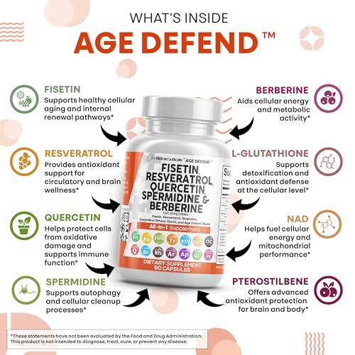 clean nutraceuticals fisetin quercetin resveratrol with spermidine wheat germ extract - health supplement for adults longevity with berberine collagen rhodiola apigenin