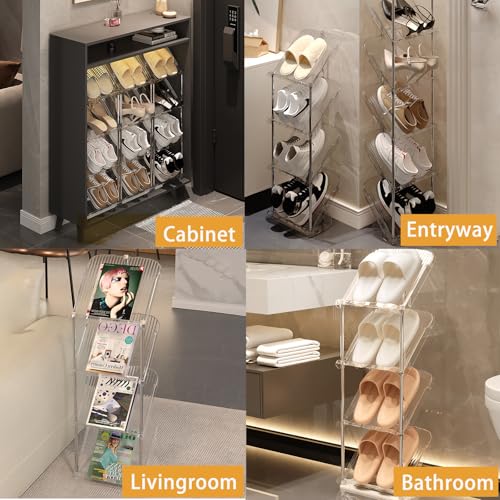 Étagère à chaussures étroite 6 niveaux en blanc transparent compact