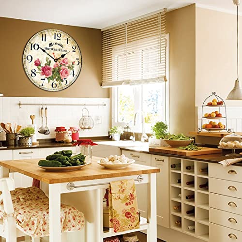 Toudorp 991907220159 Home Wall Clock 14 Inch Wooden Battery Operated Wall Clocks Decorative Indoor Wall Clocks Vintage French Floral Wall Clock thumb #4