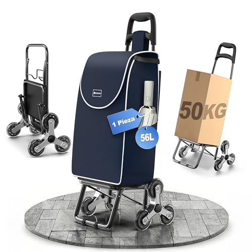 Carrito de Compras para comestibles, Carrito de comestibles Plegable Ligero con Capacidad de 56L,con 6 Ruedas para Subir Escaleras,Bolsa Oxford Desmontable.(Azul, 1 Pieza)