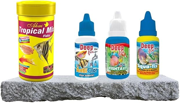 Akvaryum Bal k Bak m Seti   Tropical Mix Flake 250 ml + Su D zenleyici & Vitamin Seti