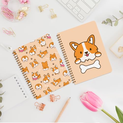 Image of 2 Pcs Dog Spiral Notebooks for Work, A5(8.3x5.8inch) Composition Notebook College Ruled Note Book, Corgi Notepads Lined Travel Journal for Writing, Cute Puppy Print Diary Gifts for Women Dog Lovers