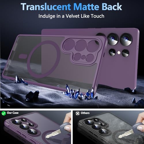 Image of OWKEY Samsung Galaxy S25 Ultra Case 6.86'', Magnetic S25 Ultra Case for Magsafe with Tempered Glass Screen, [Shockproof Military] Translucent Back Slim Bumper Cover Phone Case Galaxy S25 Ultra, Purple