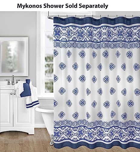 Newbridge Mykonos Blue Mediterranean Tile Print Bordered Window Curtain Valance, Blue Medallion Print, No-Iron Fabric Valance, 60” Wide x 15” Deep Valance - Image 5