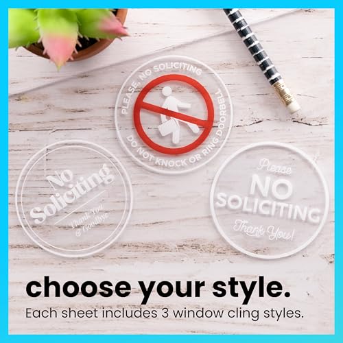 Image of ExcelMark No Soliciting Window Stickers - 2.75 inch Round Transparent Vinyl Sticker Sign - Select From Sticky Front or Sticky Back For Interior or Exterior Use - 3 Designs (Interior)