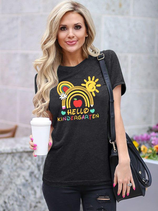Kindergarten Teacher Shirts for Women Hello Kindergarten Shirt Rainbow Teacher T-Shirt First Day of School Tee Tops2