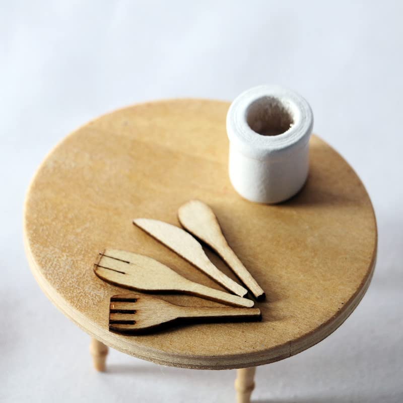 SXFSE Dollhouse Decoration Accessories, 1:12 Dollhouse Simulation 5 Pcs Mini Wooden Spatula, Knife, Fork, Pot