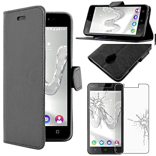 ebestStar - Coque Compatible avec Wiko Freddy Etui PU Cuir Housse Portefeuille Porte-Cartes Support Stand, Noir + Film Protection écran Verre Trempé [Appareil: 143 x 71.8 x 10.6mm, 5.0'']