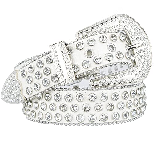 INOGIH Rhinestone-Belt for Women Girls,Western Cowgirl Cowboys Bling Studded Leather Diamond Belt for Jeans Dress