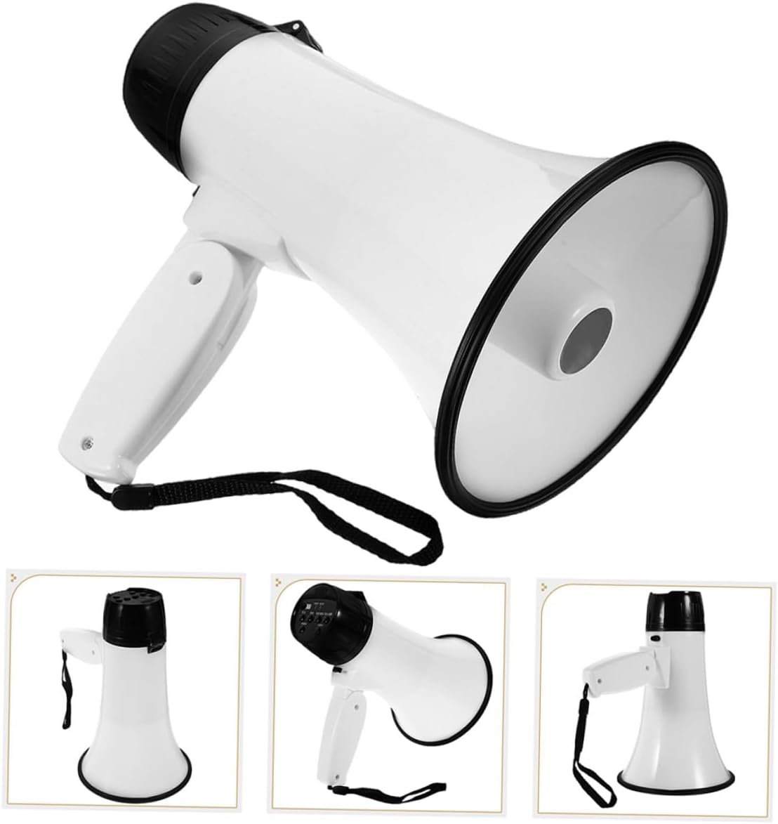 Portable Handheld Megaphone Loudspeaker with Battery Operation and Hand Strap Lightweight Energy-efficient Cheerleading and Outdoor Announcement Speaker with Recording Pearl White