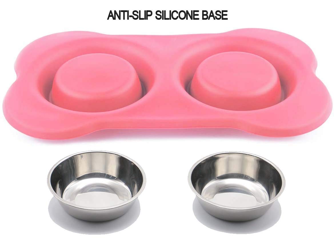 AsFrost Cuencos de Comida para Perros de Acero Inoxidable y Cuencos de Agua para Perros con antiderrames y Antideslizante, comedero con Alfombrilla para Perros y Gatos