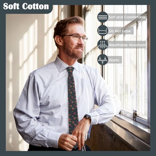 Image of Mantieqingway Men Skinny Tie Cotton Floral Necktie for Wedding Groomsmen Tie