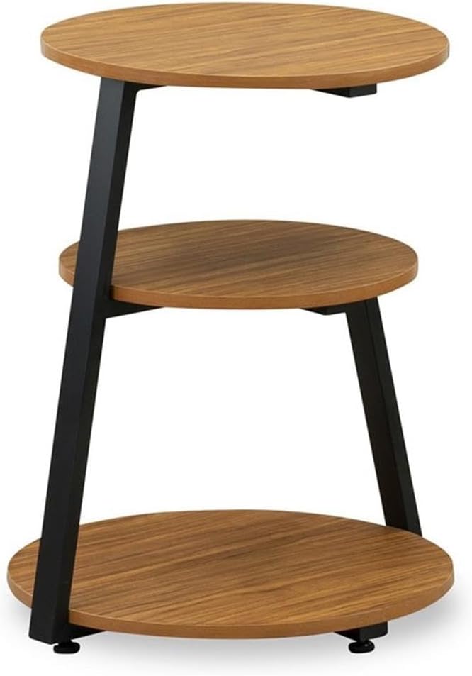 East West Furniture DCETB01 Driscoll Bedside End Table - Round Night Stand with 3 Tier for Living Room, 22 Inch Inch, Powder Coating Black Frame and Brown Wood Laminate Top