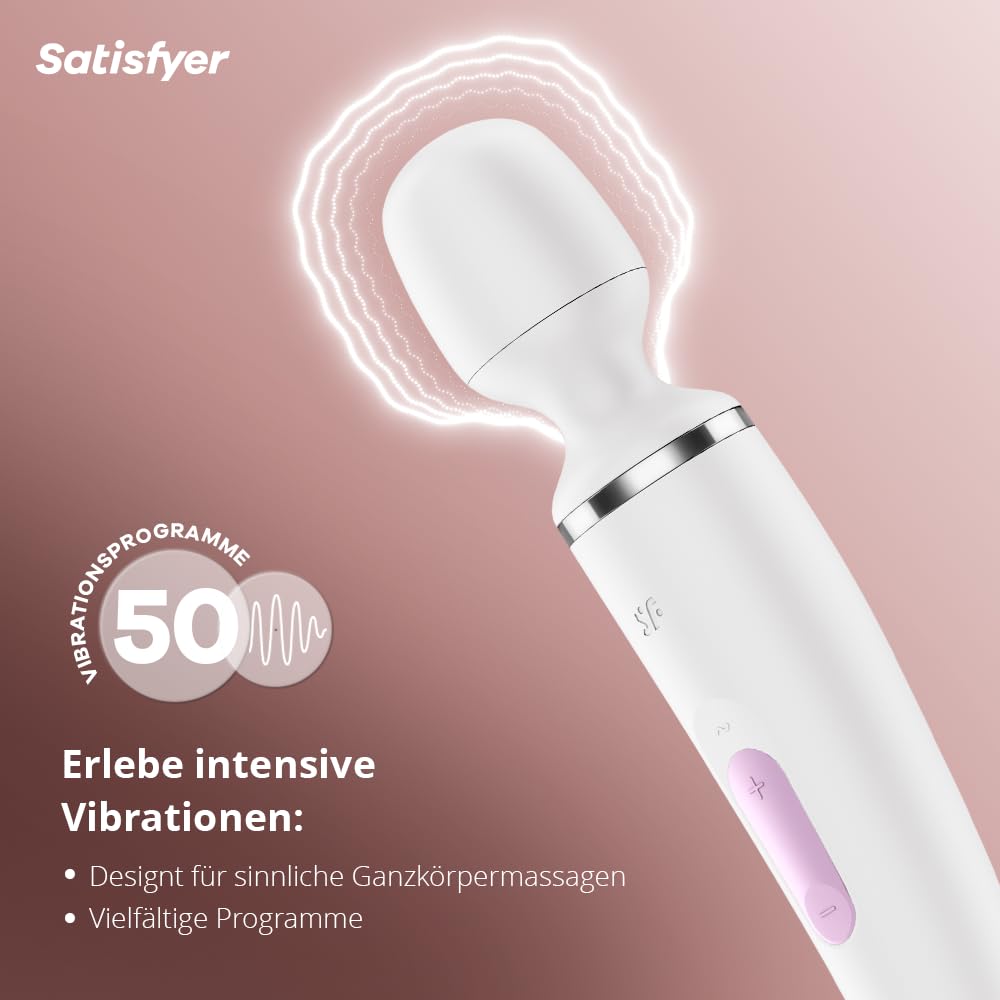 Satisfyer Wand-er Woman Massagestab mit 50 Vibrations-Modi | Farbe Weiß | Sex-Spielzeug stark & leise | Elektronische Körpermassage für Frauen & Männer | Kleiner Ganzkörper Vibrator | Erotik
