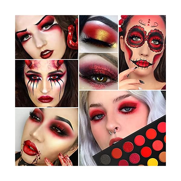 Red-Eyeshadow-Palette-Highly-Pigmented-AFFLANO-Long-Lasting-True-Red-Eye-Shadow-Halloween-Makeup-Pallet-18-ColorWaterproof-Matte-Shimmer-Brown-Black-Yellow-Sunset-Warm-Fall-Eye-Shades-Cruelty-Free Afflano Red Eyeshadow Palette Highly Pigmented, Long Lasting True Red Eye Shadow Christmas Clown SFX Halloween Makeup Pallet, Brown Black Yellow Sunset Warm Fall Eye Shades, Cruelty Free