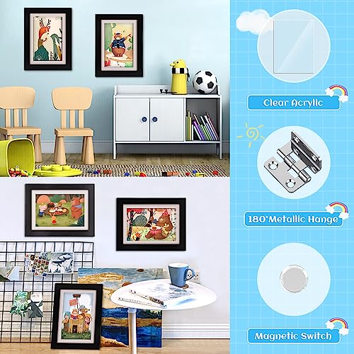 LZDMY-Marco-Dibujos-Infantiles-Marco-para-Dibujos-de-Ninos-con-Apertura-Frontal-35x26cm-Cuadros-Arte-Plegable-Portafotos-A4-Cambiar-Hasta-50-150-Hojas-Regalos-para-Ninos-2-Piezas-Negro